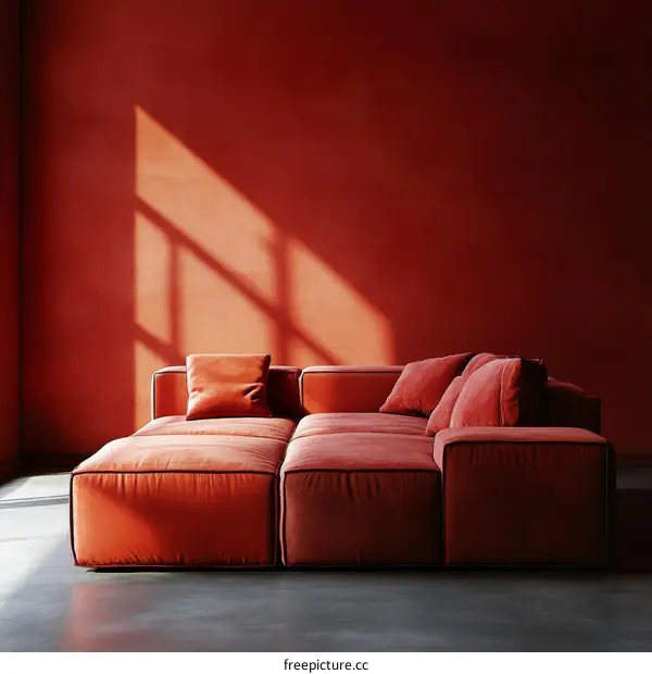 Modern Red Velvet Sectional Sofa in a Stylish Living Room
