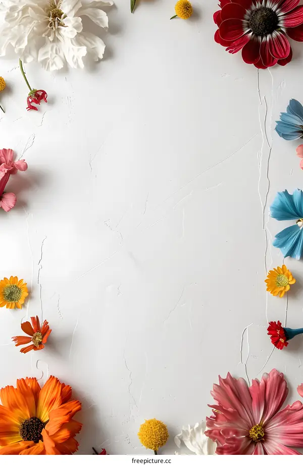 Colorful Flower Frame On White Background