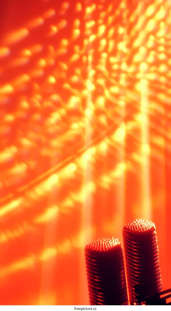 Two Microphones Against a Vibrant Orange Background