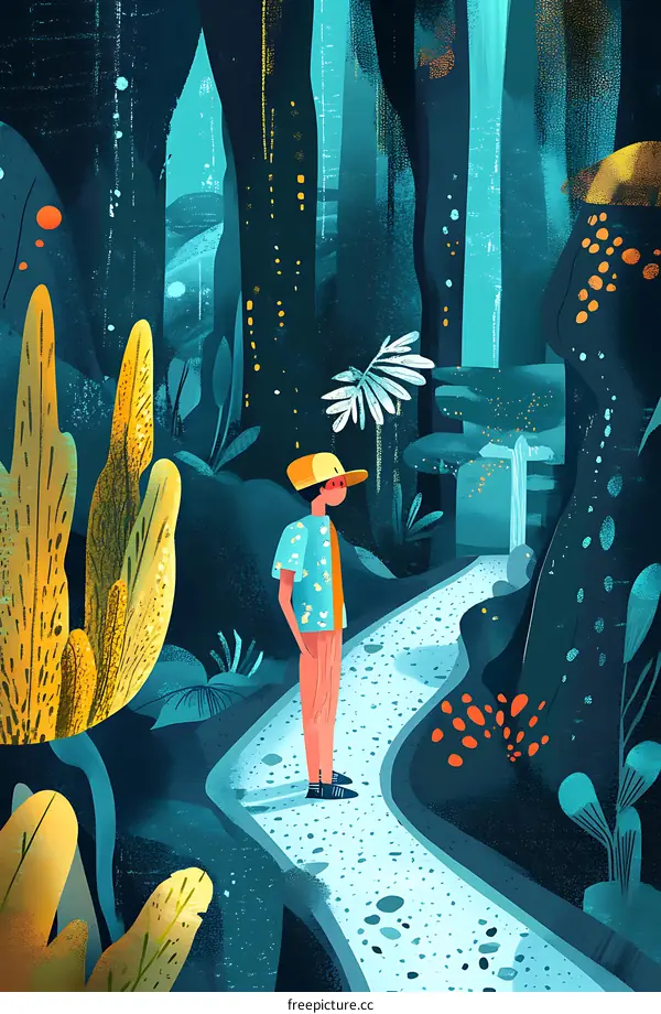 A Man Standing on a Path in a Forest