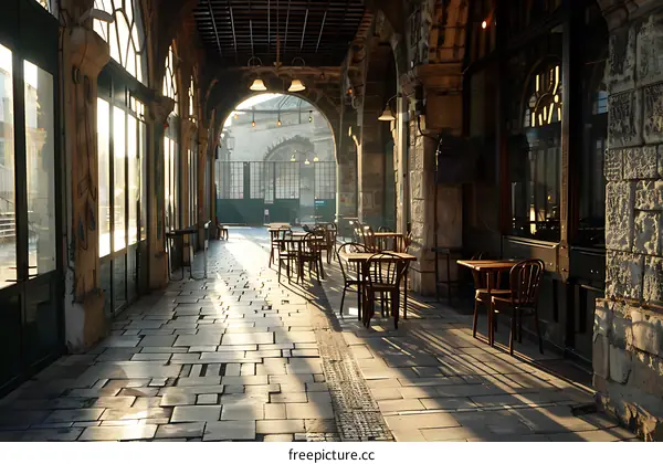 Sunbeams Through Archway in Historic Turkish Cafe