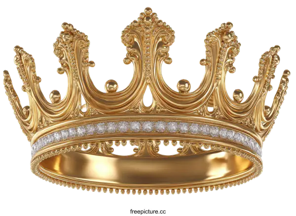 [Transparent Background PNG]Golden Crown with Diamonds