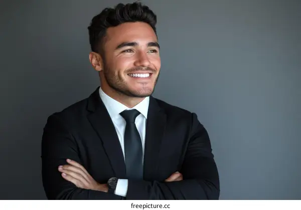 Confident Businessman Portrait on Gray Background