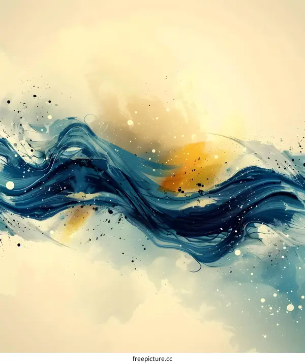 Blue and white yellow waves in hand-painted watercolor style
