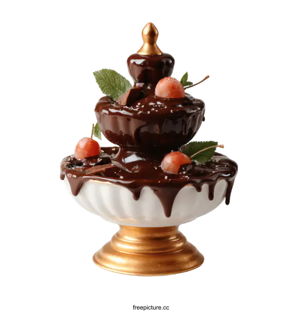 [Transparent Background PNG]Chocolate Fountain Dessert Display with Cherries
