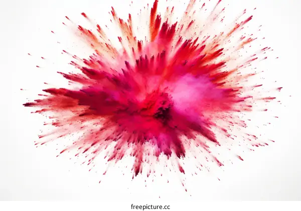 Red and pink powder explosion on white background