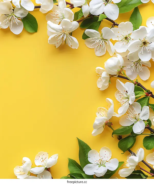 White Flowers on Yellow Background
