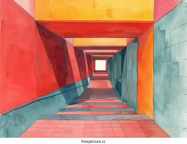 Colorful Tunnel with Stairs Illustration