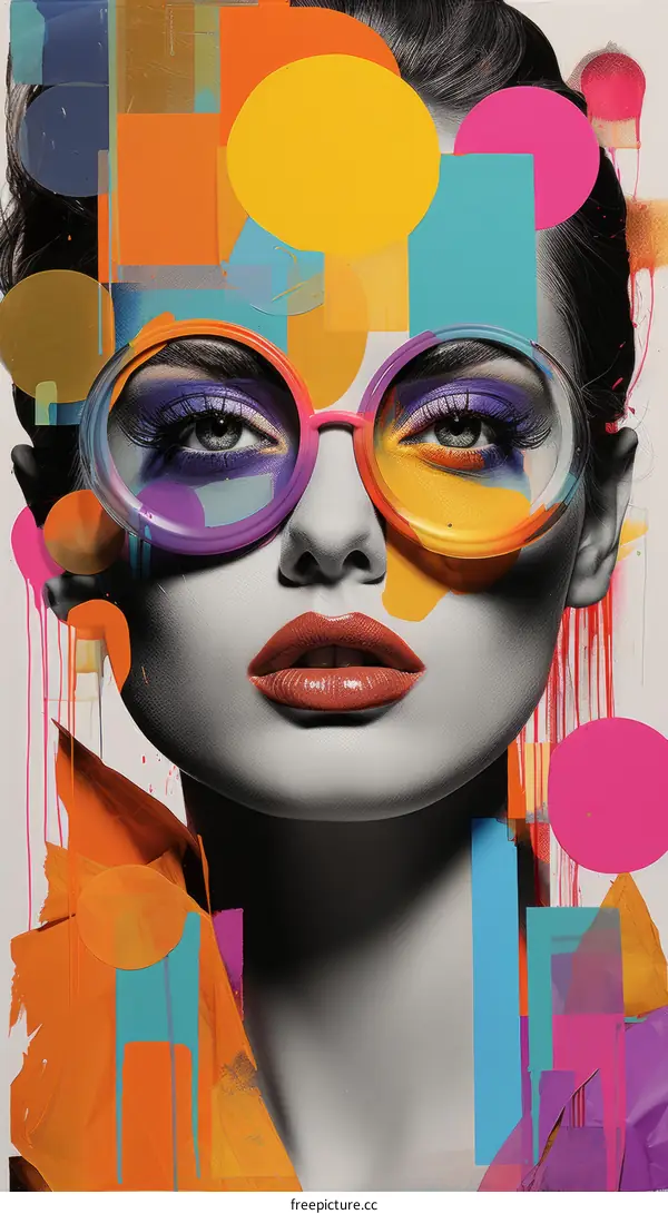 Portrait of a Woman in Vivid Colors with Geometric Shapes