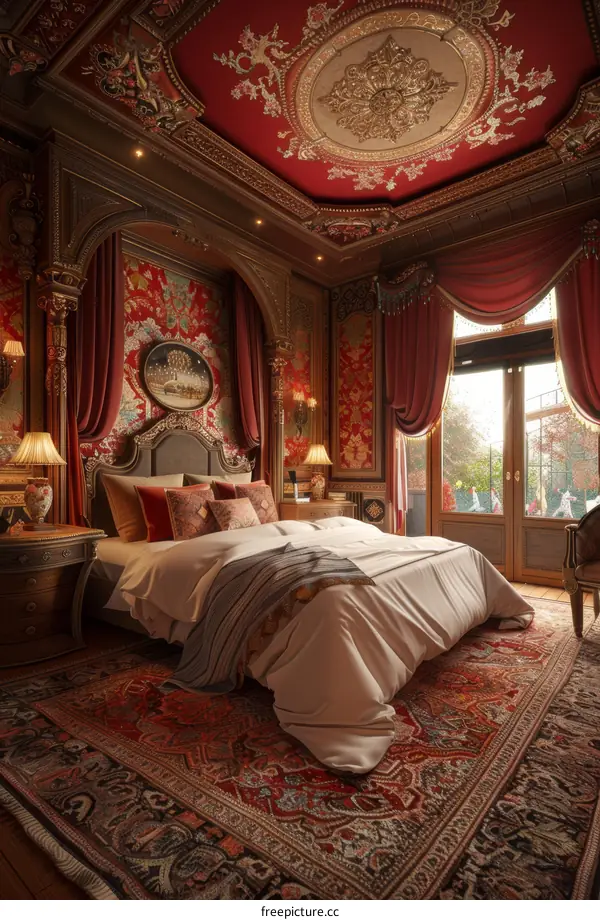 Ornate Red Bedroom Interior Design
