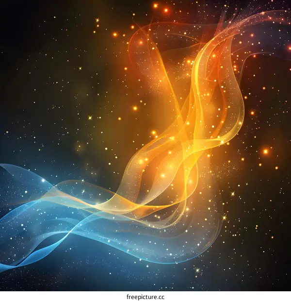 Abstract blue and orange glowing waves on black background