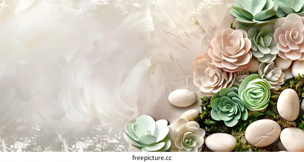 Succulents And Stones On A Light Beige Background