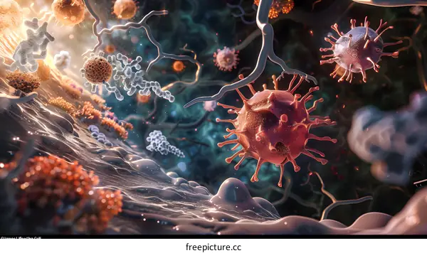 Microscopic View of Viruses and Cells