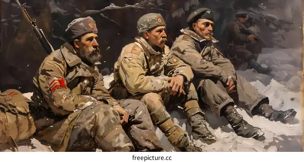 Three soldiers in the snow