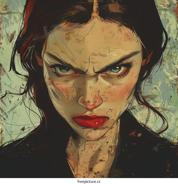 portrait of a woman with green eyes and red lips