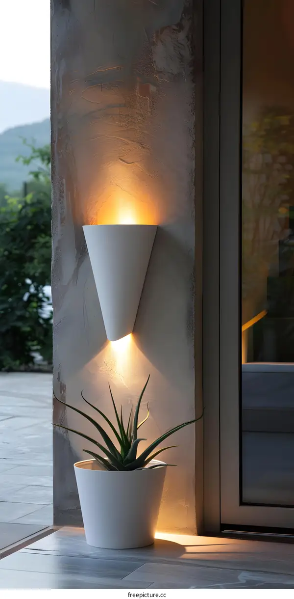 Modern Exterior Wall Light With Plant In Pot