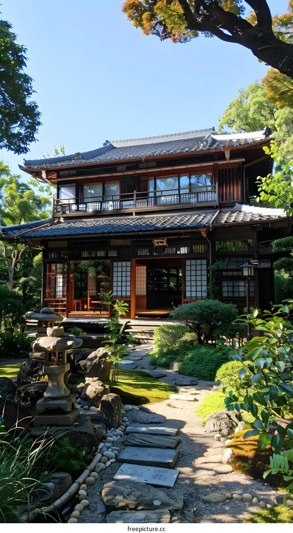 A traditional Japanese house with a beautiful garden