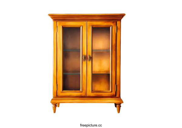 [Transparent Background PNG]Vintage Wooden Display Cabinet with Glass Doors