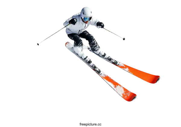 [Transparent Background PNG]Skier in Action on Fresh Powder Snow