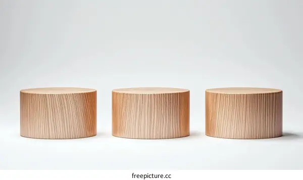 Three Light Beige Wooden Cylindrical Display Stands