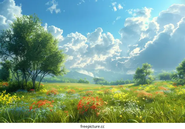 Spring Meadow Landscape Illustration