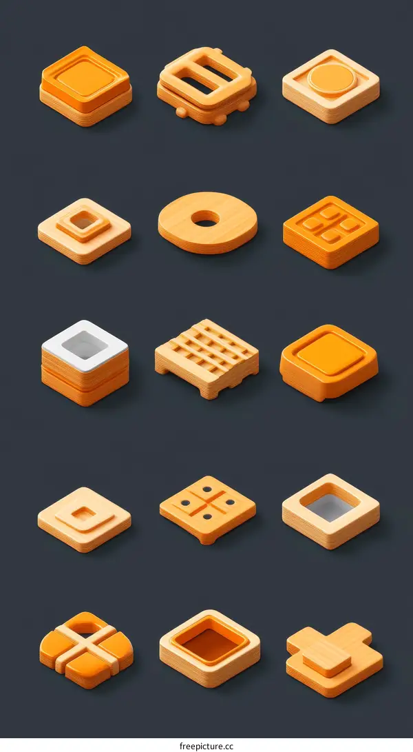 Collection of Isometric Wood Icon Designs