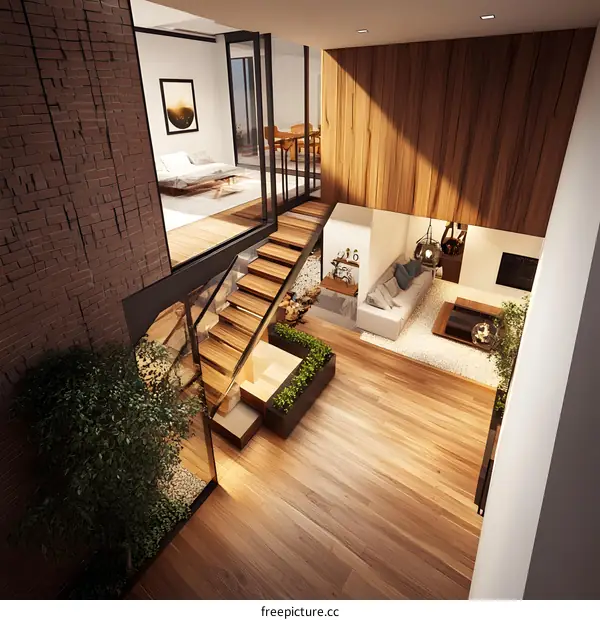Modern House Interior Design with Wooden Stairs