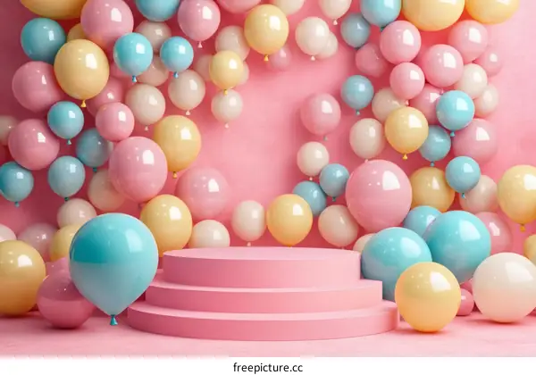 Pastel Pink Balloon Display with Elevated Platform