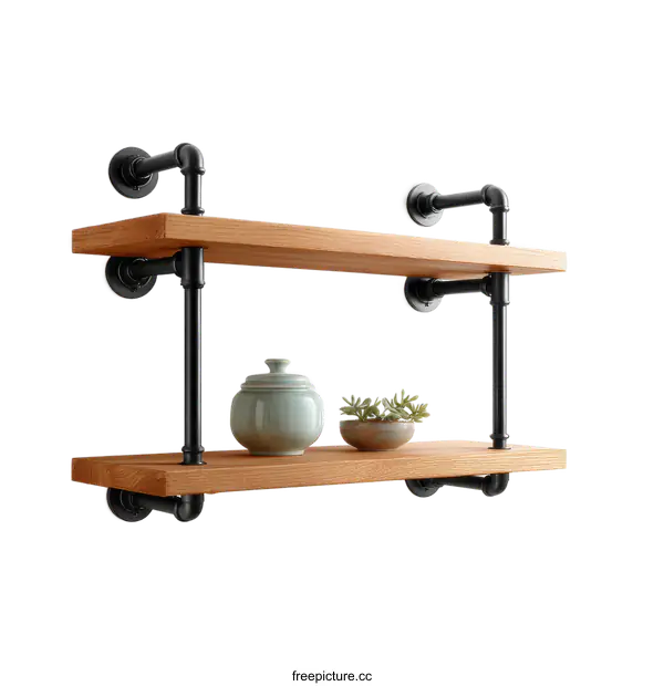 [Transparent Background PNG]Industrial Style Wooden Floating Shelves