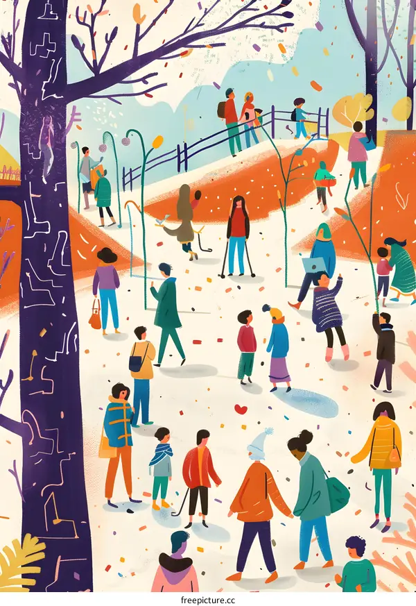 People Walking in the Park in Autumn