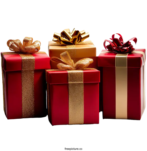 [Transparent Background PNG]Elegant Gift Boxes with Gold Ribbons