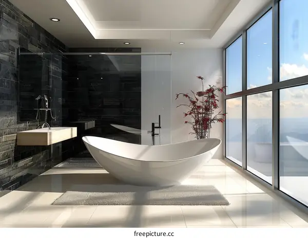 Modern Luxurious Bathroom with Panoramic Views