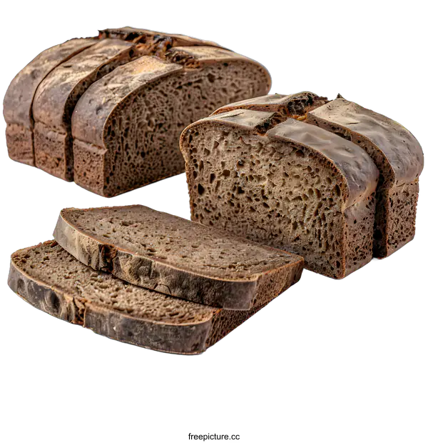 [Transparent Background PNG]Freshly Baked Sliced Rye Bread Isolated On White Background