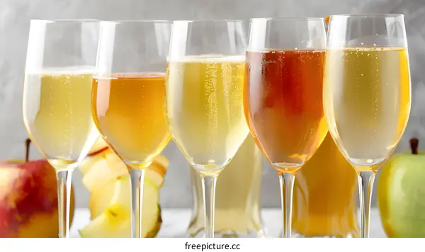 Sparkling Cider in Wine Glasses with Apples