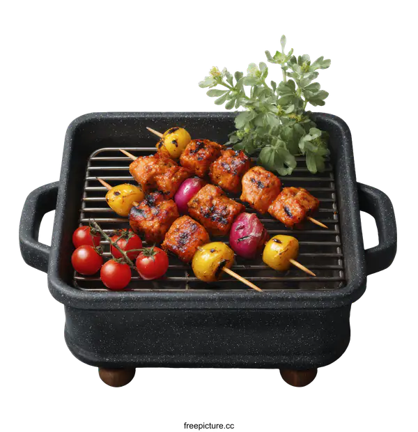 [Transparent Background PNG]Delicious Grilled Skewers in a Square Grill Pan