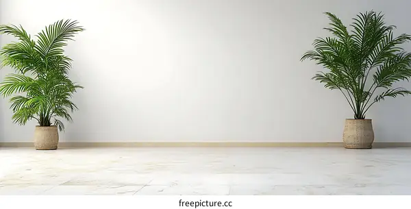 Empty Modern Room Interior Design with Tropical Plants