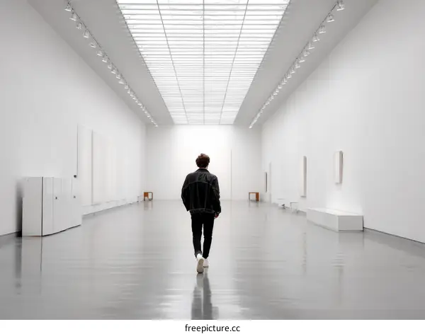 Empty Modern Art Gallery with Single Person