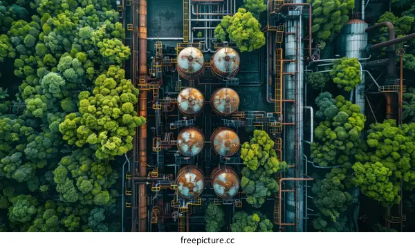 Factory Buildings Nestled Amidst Lush Green Surroundings