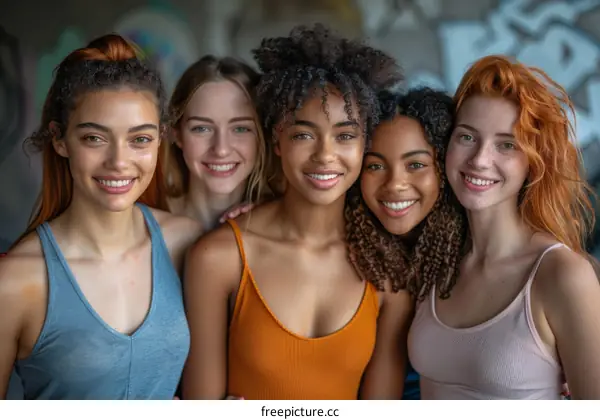 Portrait of a group of diverse young women smiling