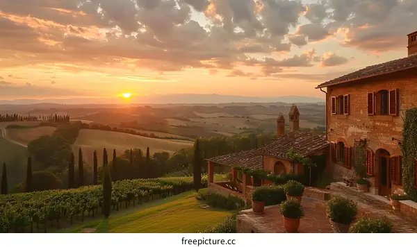 Sunset over the Tuscan hills