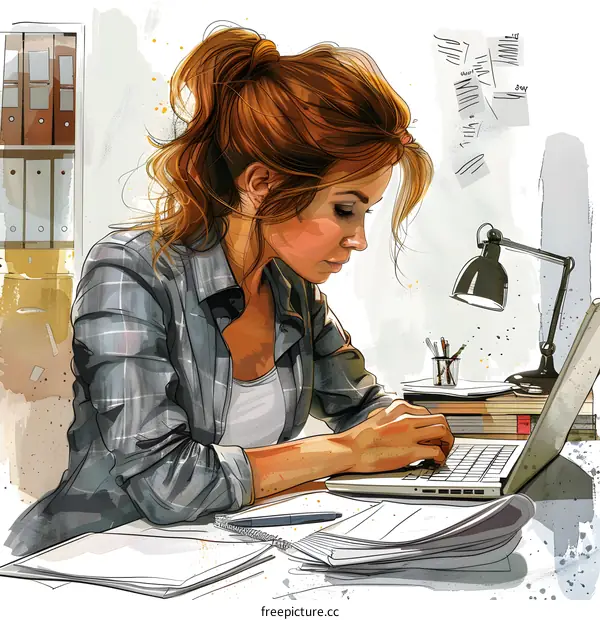 woman working on laptop in office