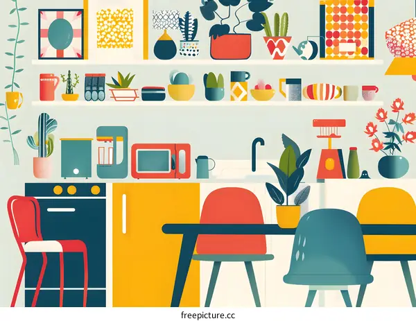 Modern Kitchen Interior with Plants and Appliances