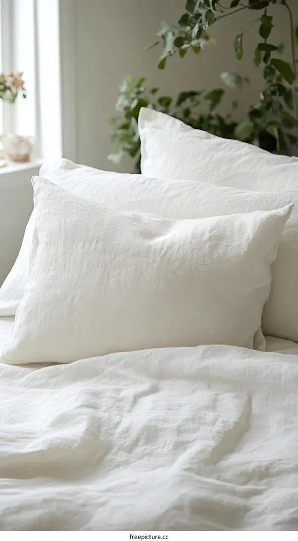 White Linen Bedding Set Close-up