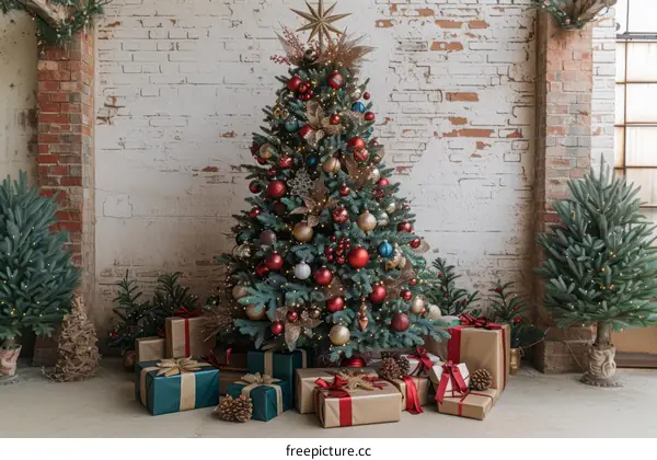 Ornament and Gifts Near a Brick Wall
