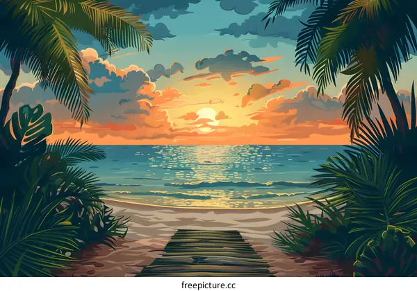 Tropical Island Sunset Beach