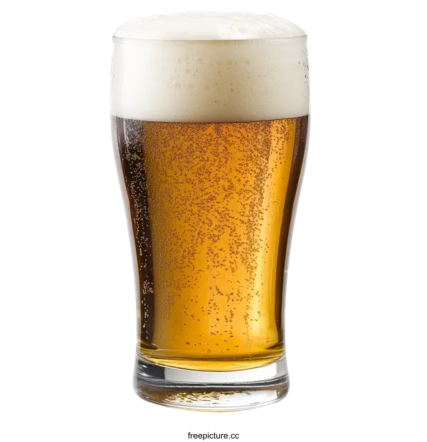 [Transparent Background PNG]Glass of Beer with Frothy Head on White Background