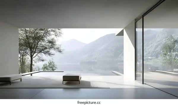 Minimalist Modern House Design with Mountain and Lake View