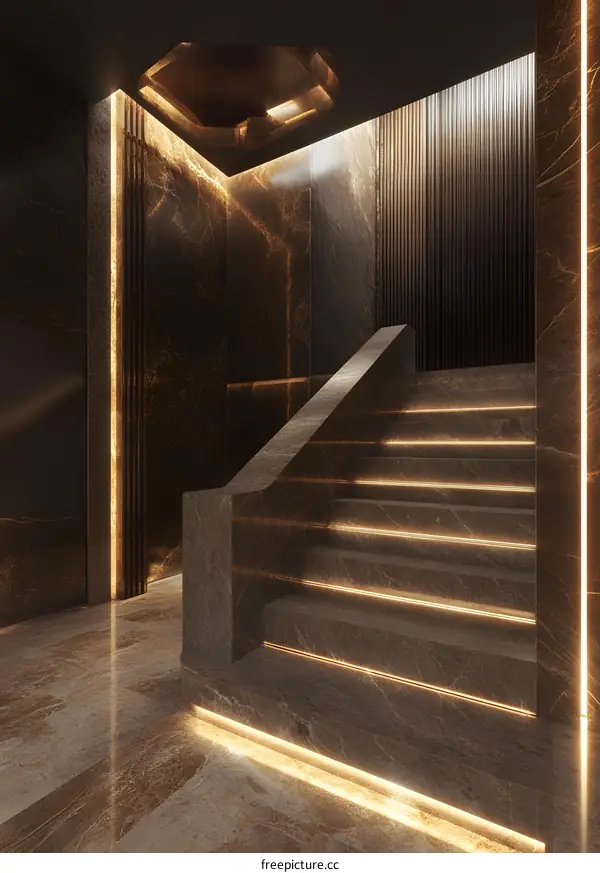 Modern Interior Design with Staircase and Marble Walls