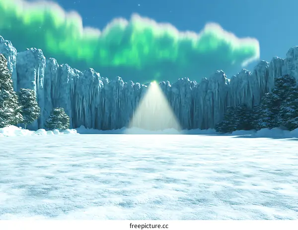 Winter Landscape with Aurora Borealis