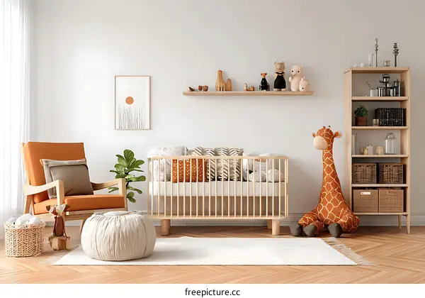 Baby Nursery Interior Design with Wooden Furniture